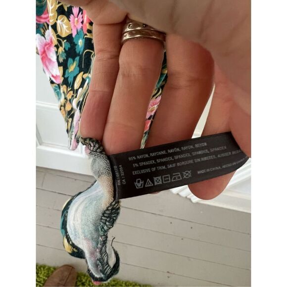 Anthropologie Lilka long sleeve floral v-neck dress green pink white gold S - Picture 5 of 6